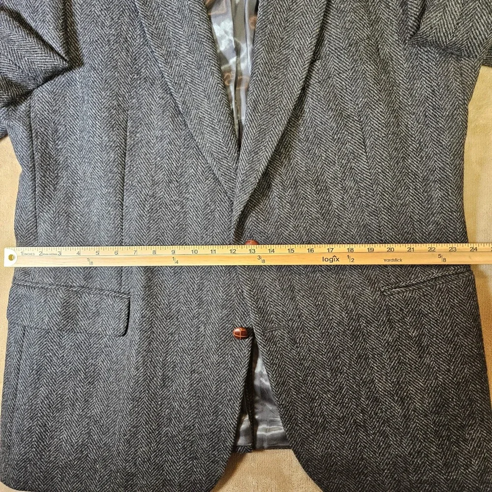 English Manor Mens 48L Herringbone Tweed 100% Wool Sport Coat Blazer Gray Black